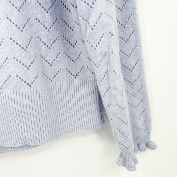 J.Crew Womens Fall Preppy 100% Cashmere Pointelle Knit Ruffled Mock Neck Sweater - Picture 2 of 5